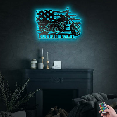 Motorcycle US Garage Personalized - Led Light Metal - Owls Matrix LTD