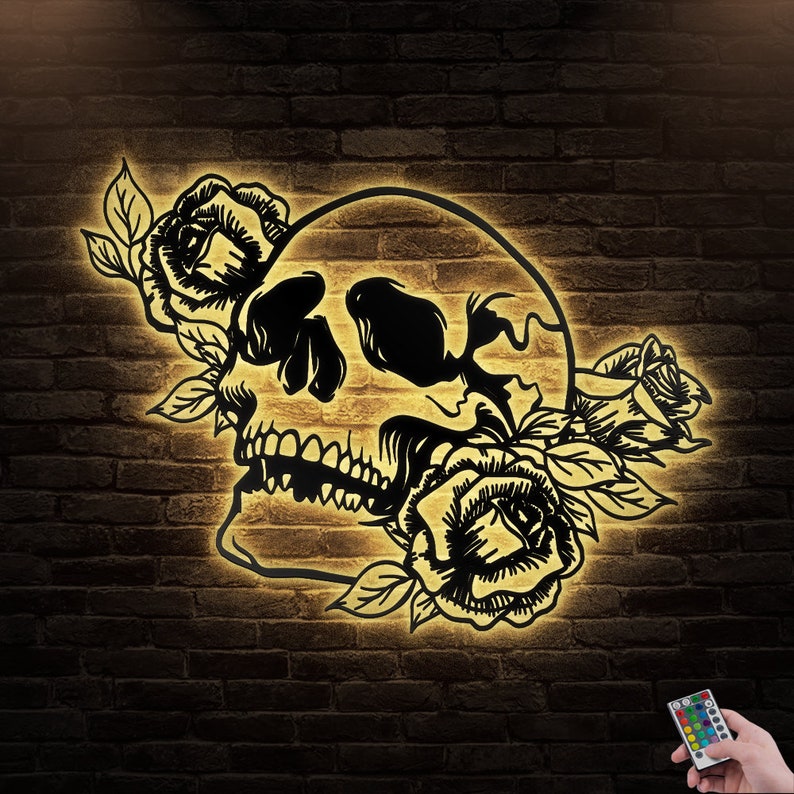 Skull Flower Rose With Led Lights - Led Light Metal - Owls Matrix LTD