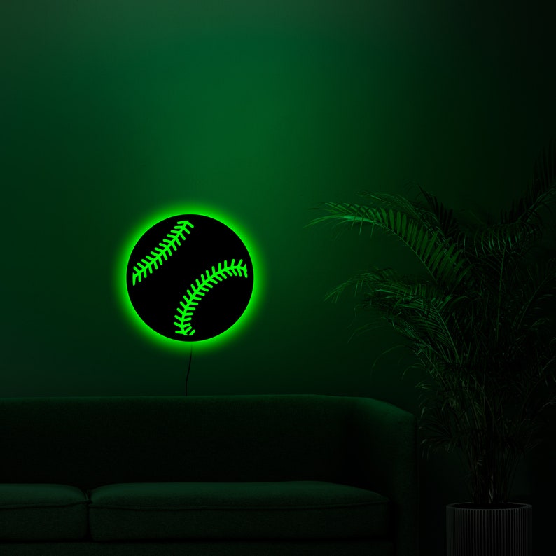Baseball Ball Neon Sign Style - Led Light Metal - Owls Matrix LTD