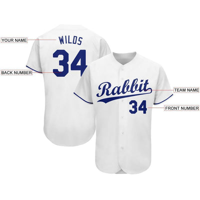 Custom White Royal Baseball Jersey - Owls Matrix LTD
