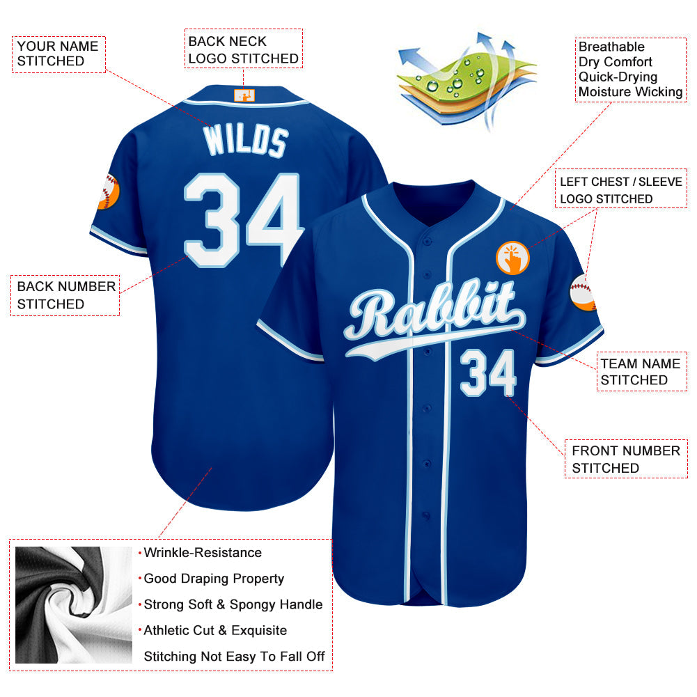 Custom Royal White-Light Blue Baseball Jersey - Owls Matrix LTD