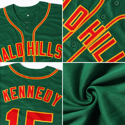 Custom Kelly Green Red-Gold Authentic Baseball Jersey - Owls Matrix LTD