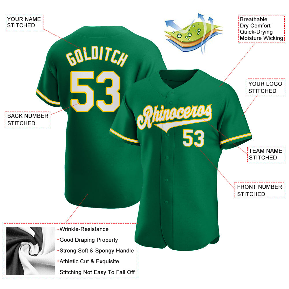 Custom Kelly Green White-Gold Authentic Baseball Jersey - Owls Matrix LTD