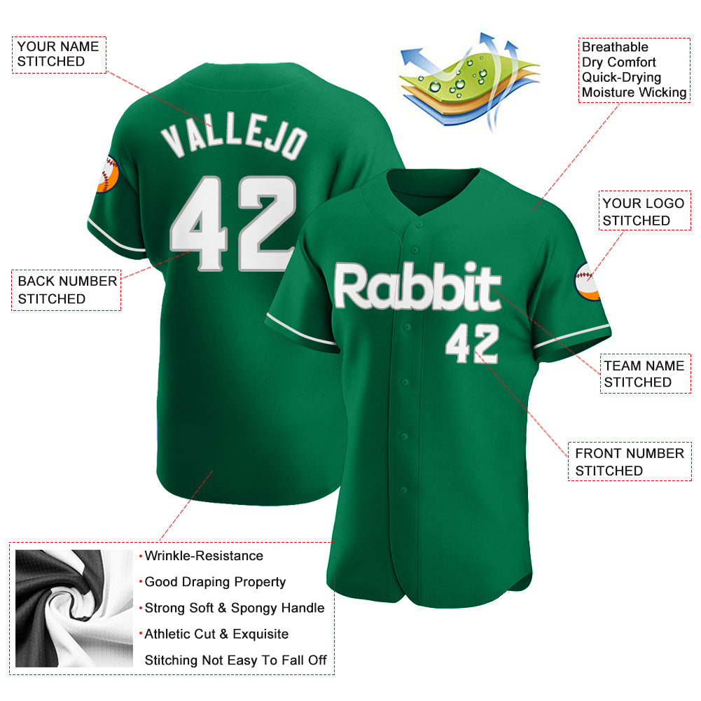 Custom Kelly Green White-Gray Authentic St. Patrick's Day Baseball Jersey - Owls Matrix LTD