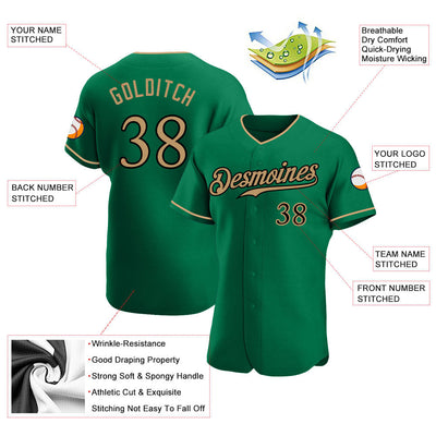 Custom Kelly Green Old Gold-Black Authentic Baseball Jersey - Owls Matrix LTD
