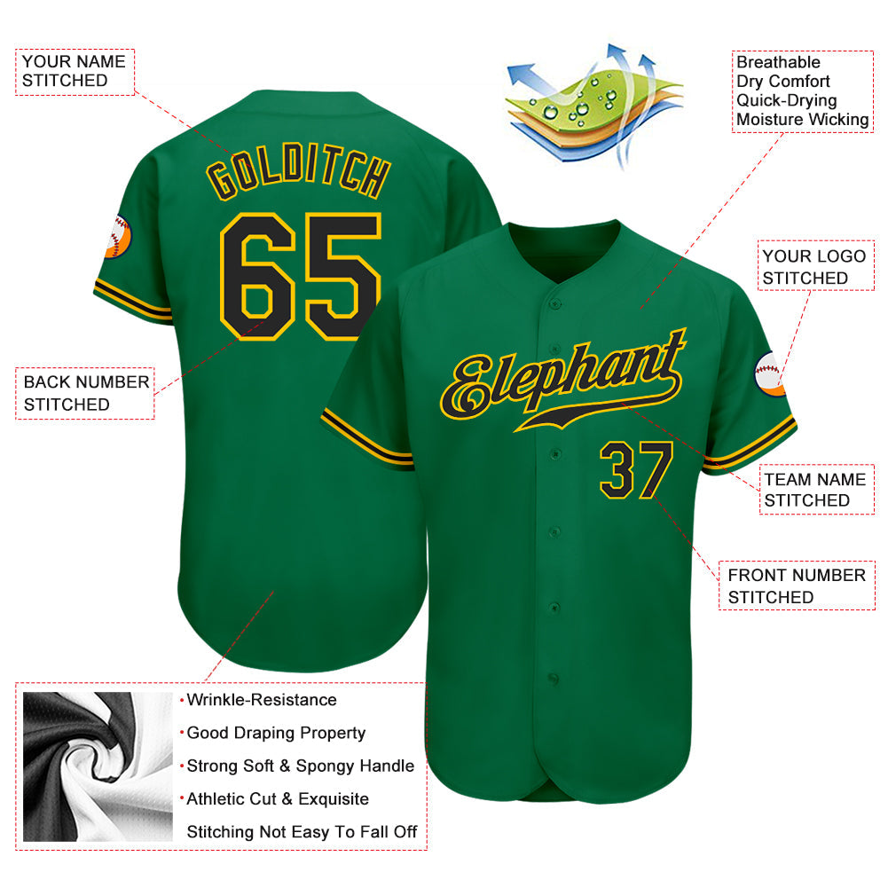 Custom Kelly Green Black-Gold Authentic Baseball Jersey - Owls Matrix LTD
