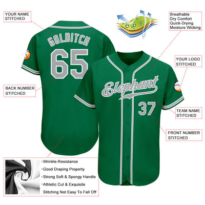 Custom Kelly Green Gray-White Authentic Baseball Jersey - Owls Matrix LTD