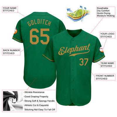 Custom Kelly Green Old Gold Authentic Baseball Jersey - Owls Matrix LTD