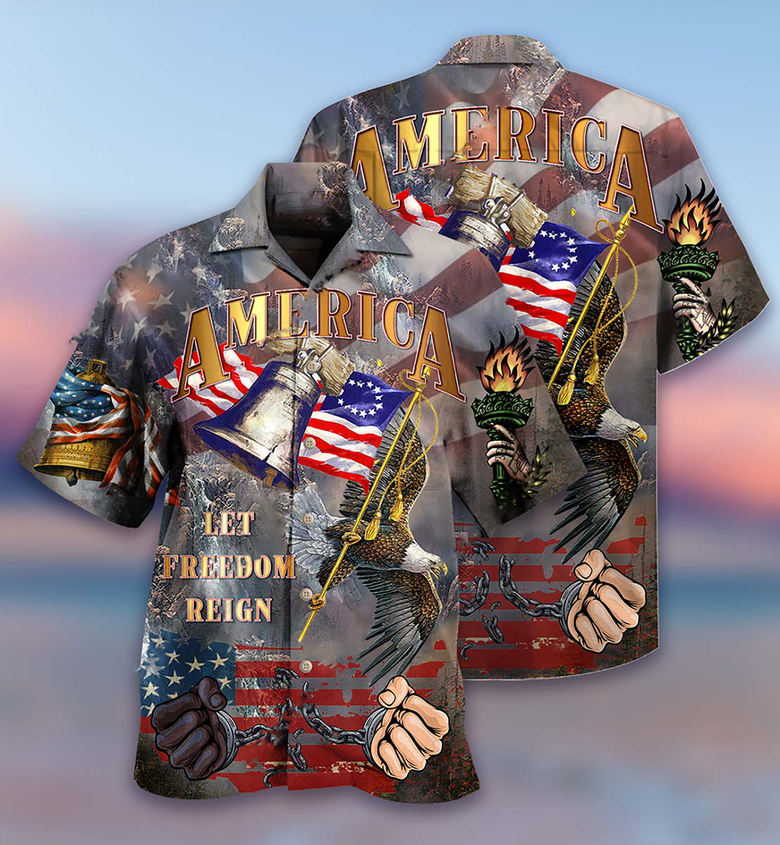 America Let Freedom Reign - Hawaiian Shirt - Owls Matrix LTD