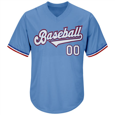 Custom Light Blue White-Red Authentic Throwback Rib-Knit Baseball Jersey Shirt - Owls Matrix LTD
