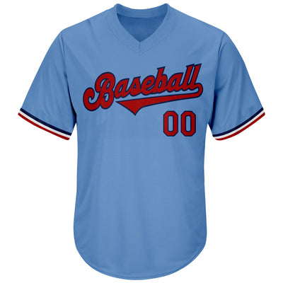 Custom Light Blue Red-Navy Authentic Throwback Rib-Knit Baseball Jersey Shirt - Owls Matrix LTD