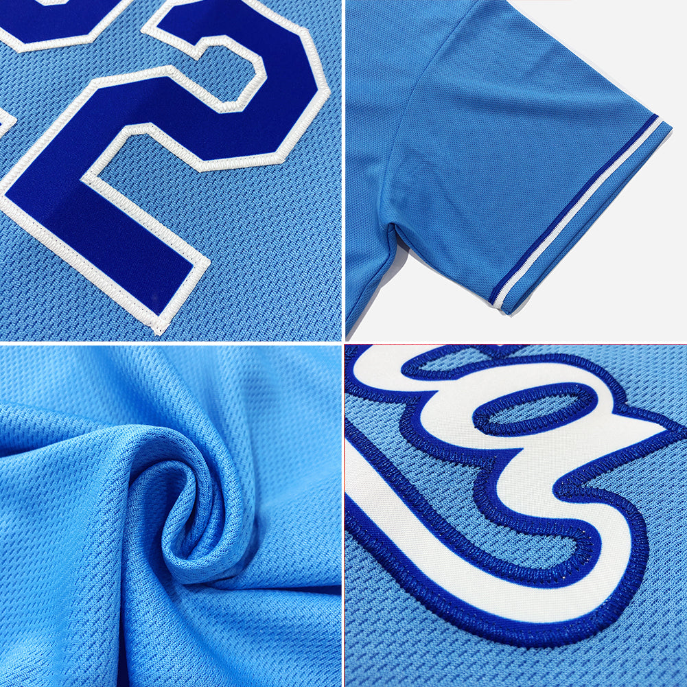 Custom Light Blue Royal-White Authentic Throwback Rib-Knit Baseball Jersey Shirt - Owls Matrix LTD