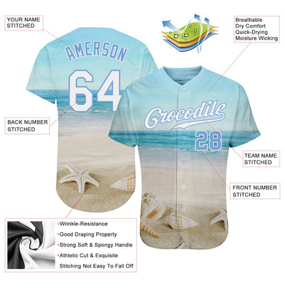 Custom Light Blue White-Light Blue 3D Pattern Design Beach Authentic Baseball Jersey - Owls Matrix LTD