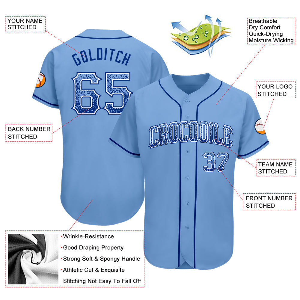 Custom Light Blue Royal-White Authentic Drift Fashion Baseball Jersey - Owls Matrix LTD