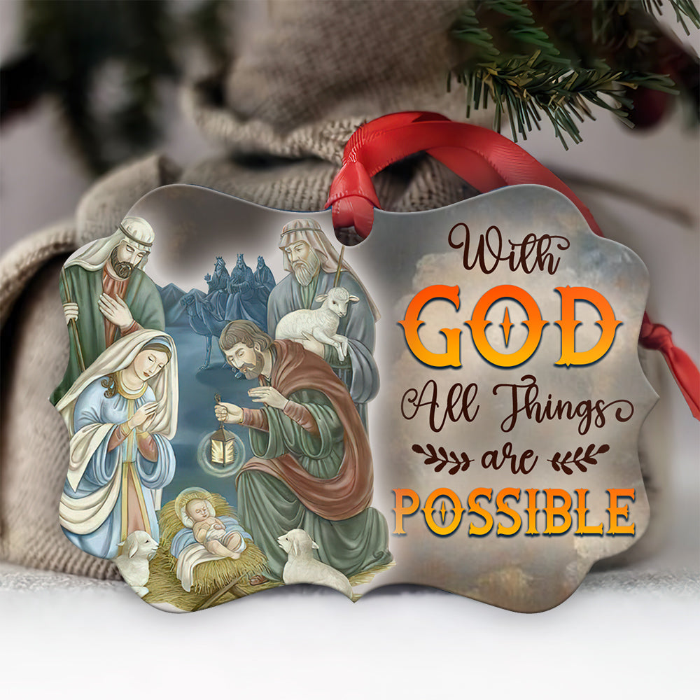 Jesus With God All Things Are Possible - Horizontal Ornament - Owls Matrix LTD