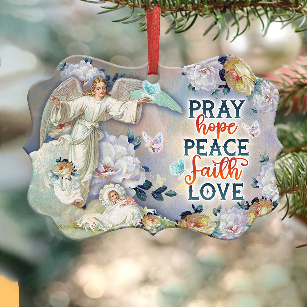 Angel Pray Hope Peace Faith Love - Horizontal Ornament - Owls Matrix LTD