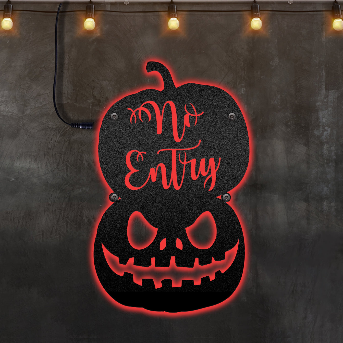 Halloween Double Pumpkin No Entry - Led Light Metal - Owls Matrix LTD