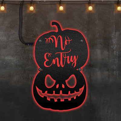 Halloween Double Pumpkin No Entry - Led Light Metal - Owls Matrix LTD