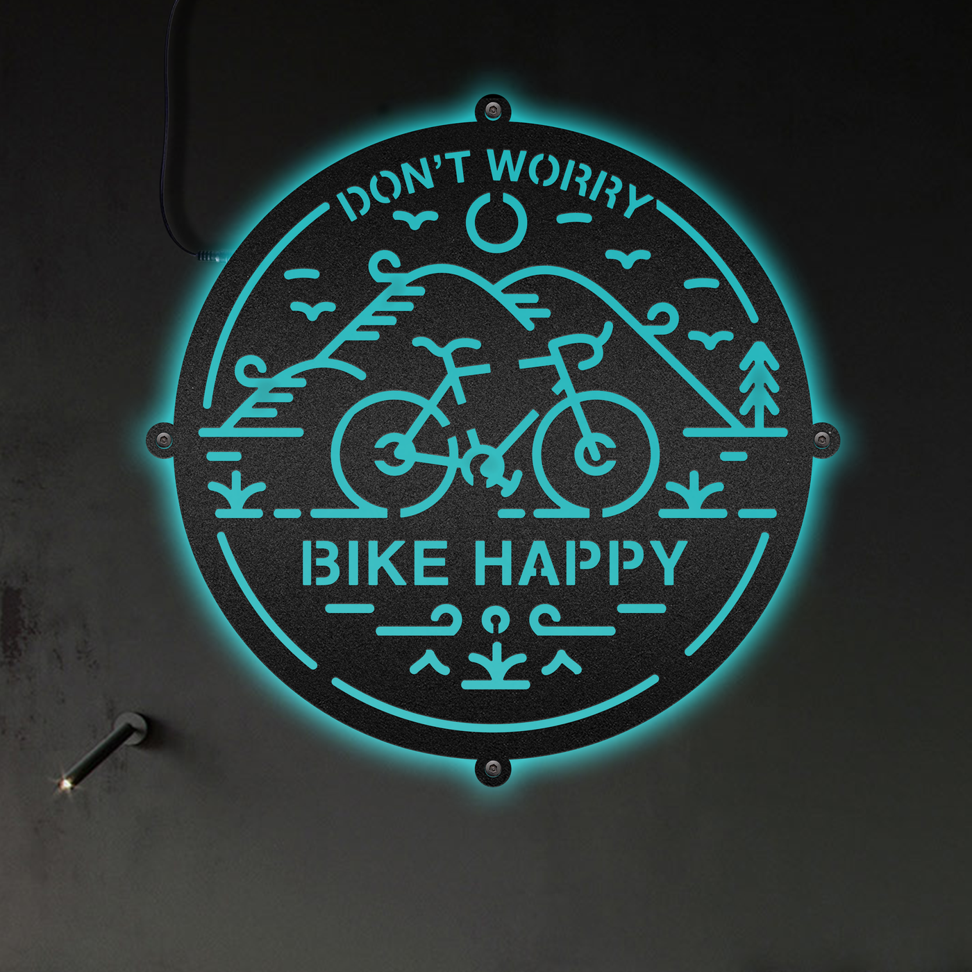 12"x12" Travel Don't Worry Bike Happy - Led Light Metal - Owls Matrix LTD