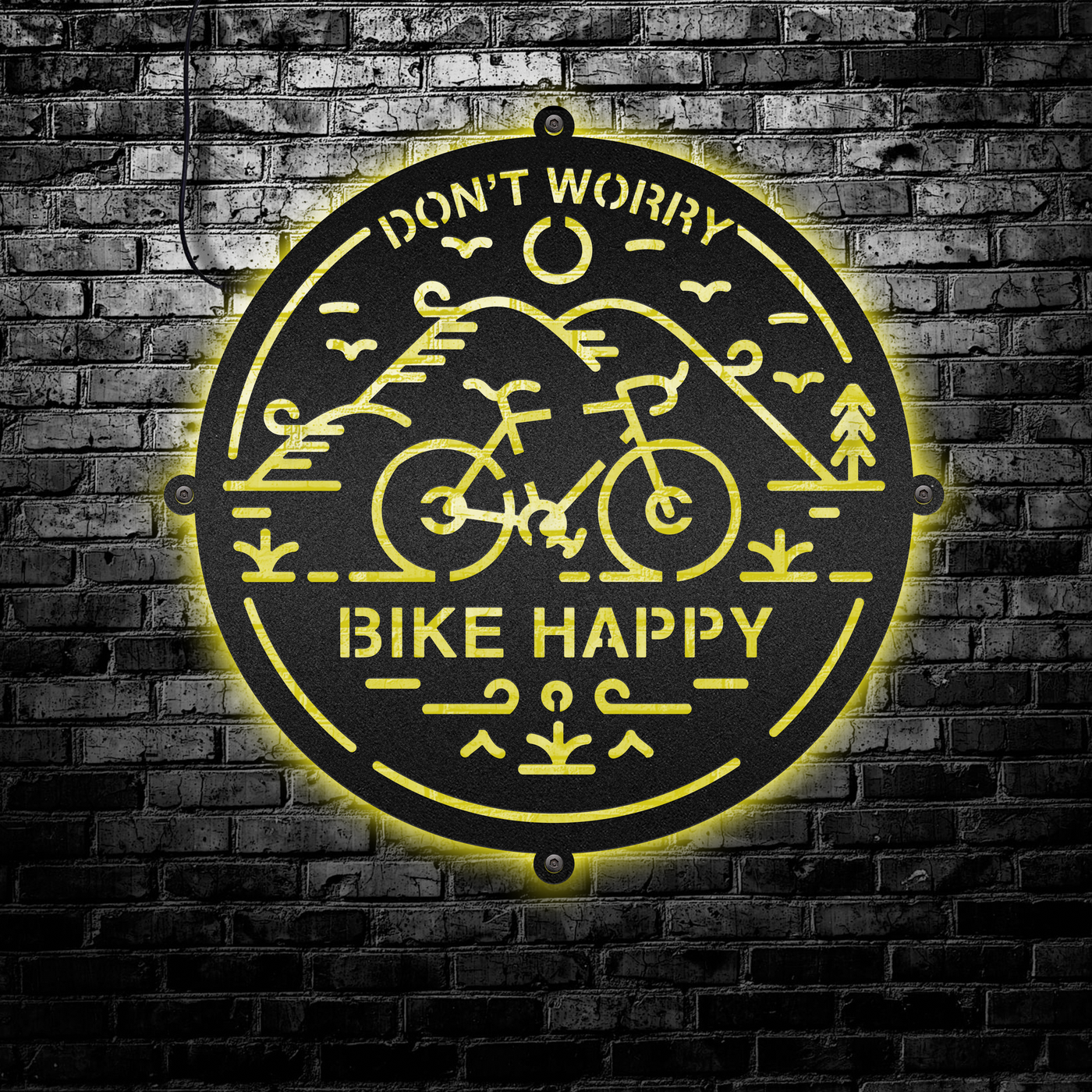 Don't Worry Bike Happy - Led Light Metal - Owls Matrix LTD