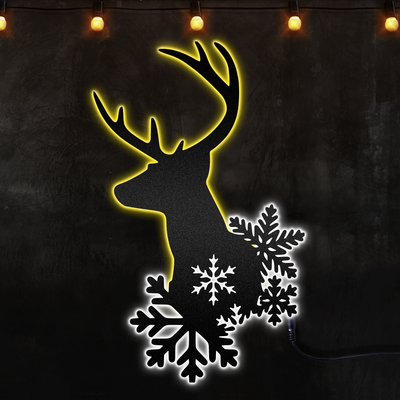 Reindeer And Snowflakes Decoration For Christmas - Two Colours Led Lights Metal - Owls Matrix LTD