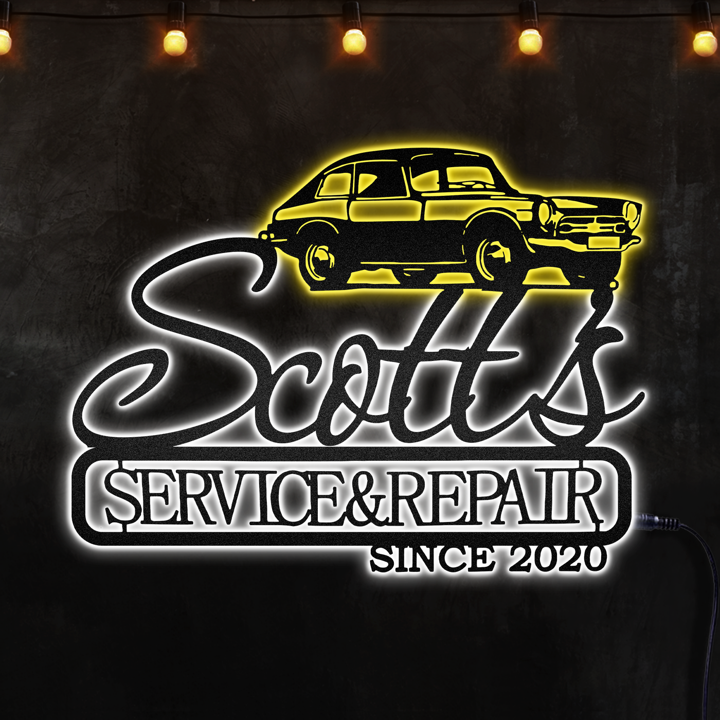 Car Service & Repair Personalized - Two Colours Led Lights Metal - Owls Matrix LTD