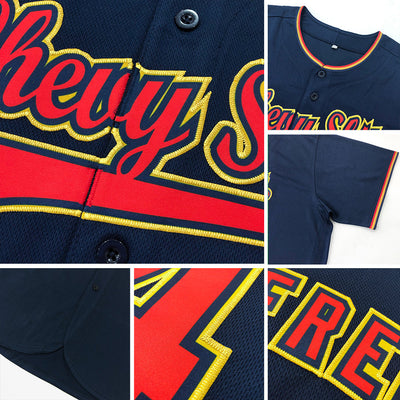 Custom Navy Red-Gray Authentic Baseball Jersey - Owls Matrix LTD