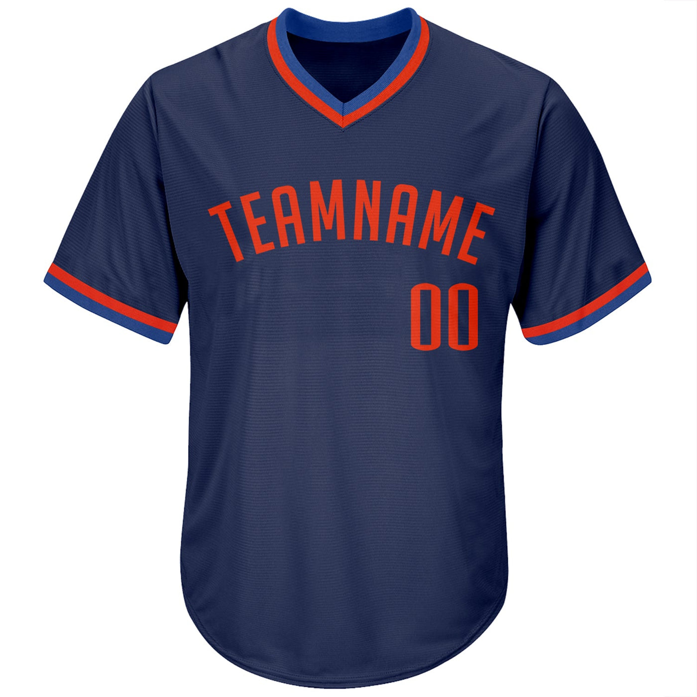 Custom Navy Orange-Blue Authentic Throwback Rib-Knit Baseball Jersey Shirt - Owls Matrix LTD