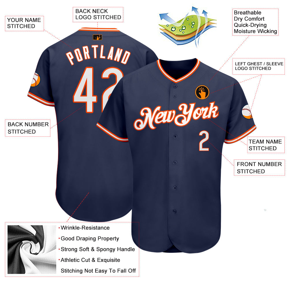 Custom Navy White-Orange Authentic Baseball Jersey - Owls Matrix LTD
