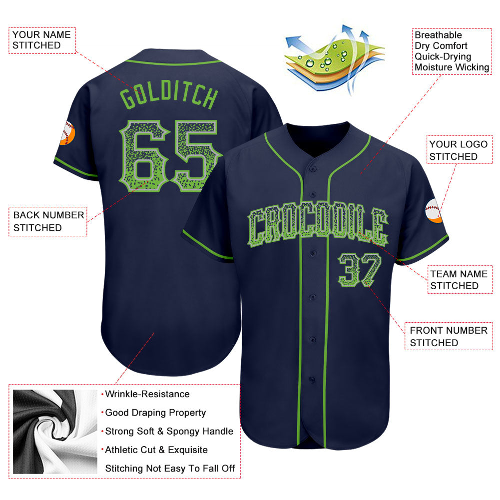 Custom Navy Neon Green-Gray Authentic Drift Fashion Baseball Jersey - Owls Matrix LTD