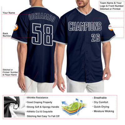 Custom Navy Navy-Gray Authentic Baseball Jersey - Owls Matrix LTD