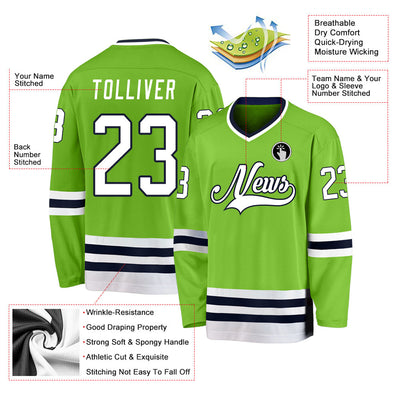 Custom Neon Green White-Navy Hockey Jersey