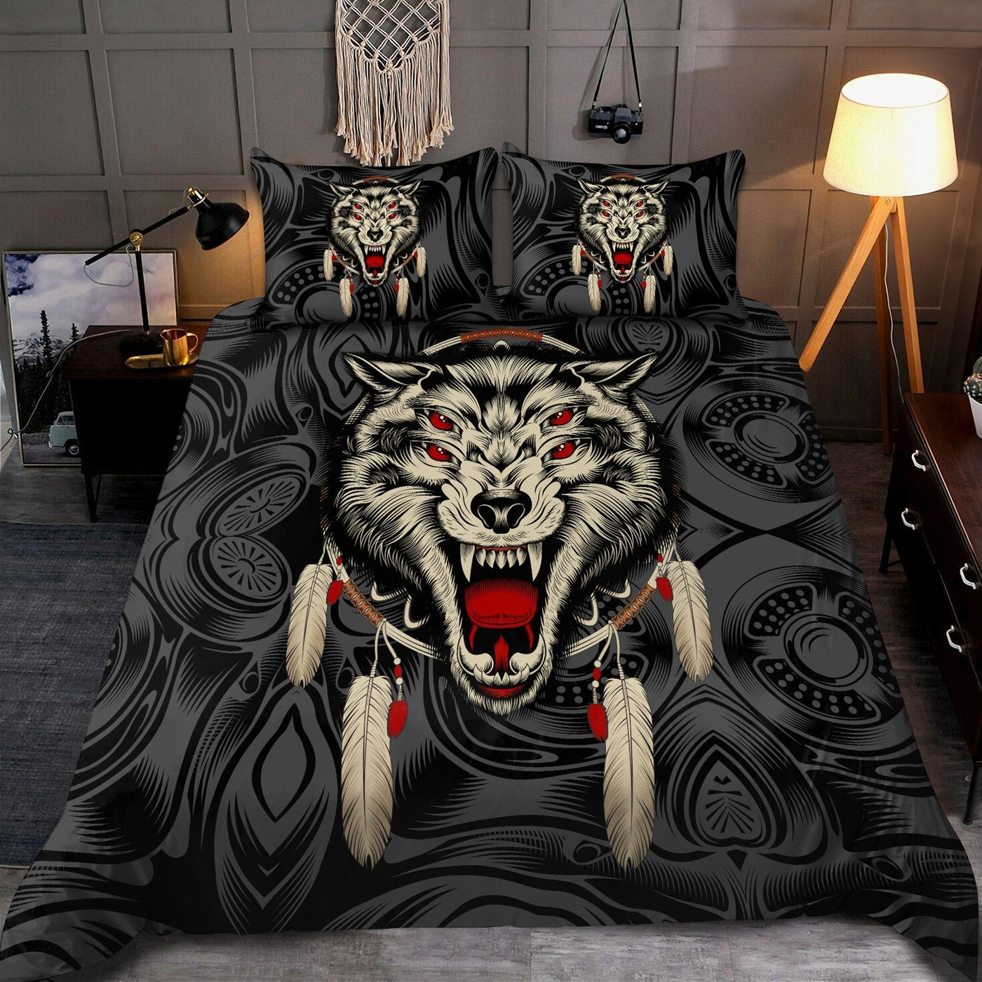 Native Wolf Black And White Style So Cool - Bedding Cover - Owls Matrix LTD