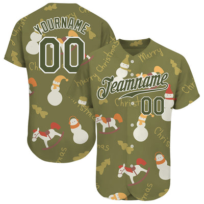 Custom Olive Olive-White Christmas 3D Authentic Salute To Service Baseball Jersey - Owls Matrix LTD