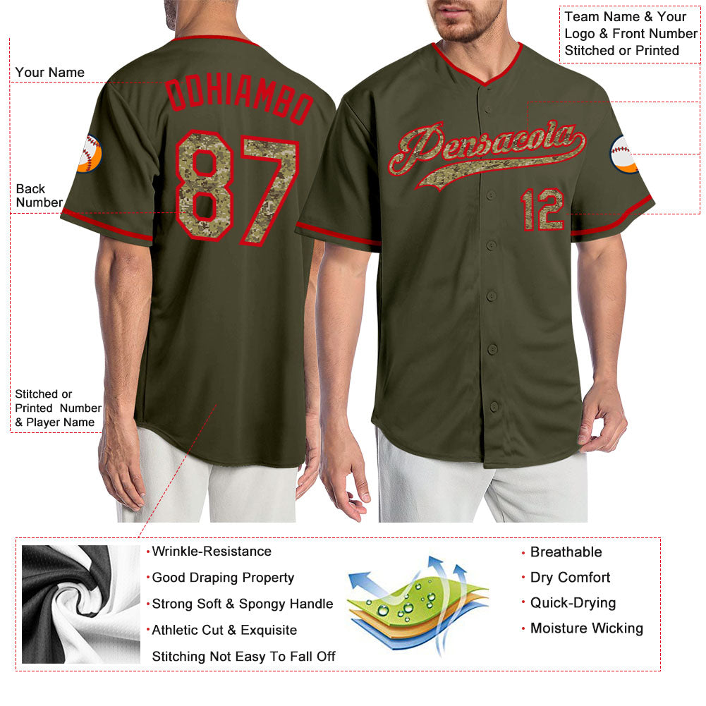 Custom Olive Cmao-Red Authentic Salute To Service Baseball Jersey - Owls Matrix LTD