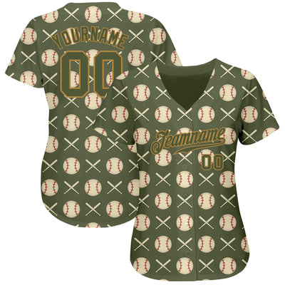 Custom Olive Olive-Old Gold 3D Pattern Design Authentic Salute To Service Baseball Jersey - Owls Matrix LTD