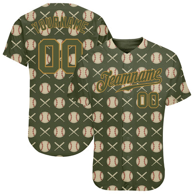 Custom Olive Olive-Old Gold 3D Pattern Design Authentic Salute To Service Baseball Jersey - Owls Matrix LTD