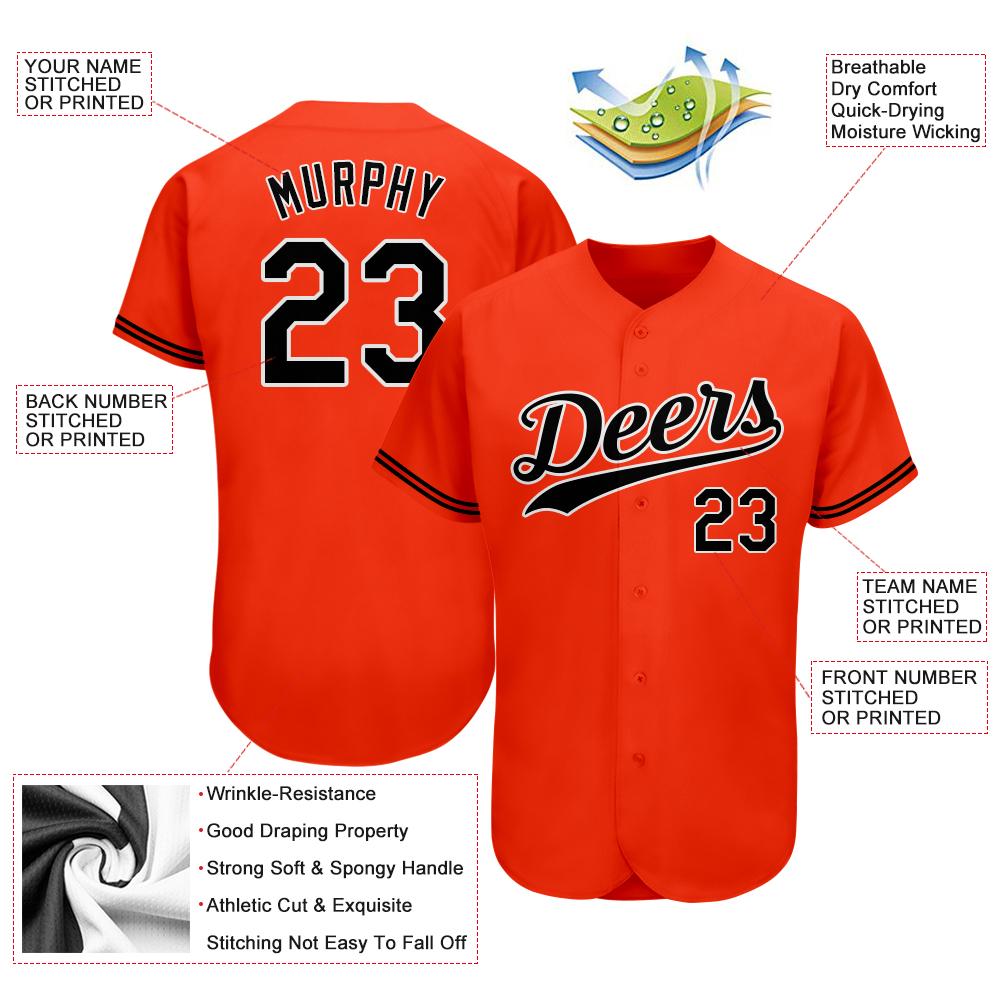 Custom Orange Black-White Authentic Baseball Jersey - Owls Matrix LTD