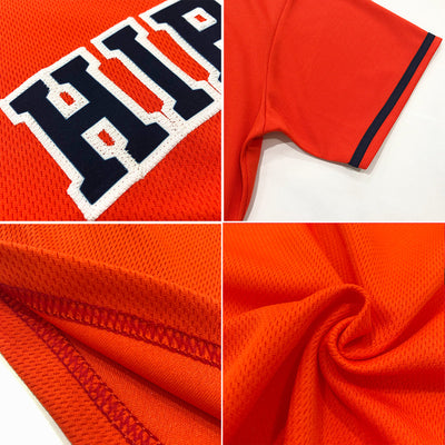 Custom Orange Navy-White Authentic Throwback Rib-Knit Baseball Jersey Shirt - Owls Matrix LTD