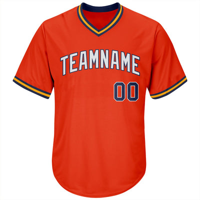 Custom Orange Navy-Gold Authentic Throwback Rib-Knit Baseball Jersey Shirt - Owls Matrix LTD
