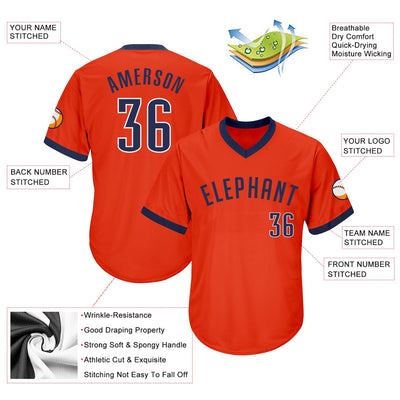 Custom Orange Navy-White Authentic Throwback Rib-Knit Baseball Jersey Shirt - Owls Matrix LTD