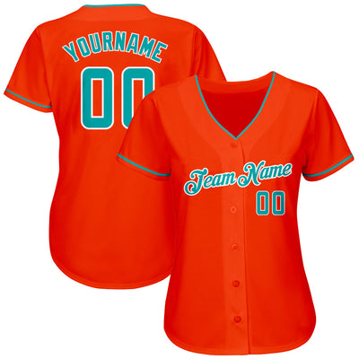 Custom Orange Aqua-White Authentic Baseball Jersey
