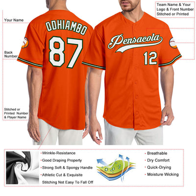 Custom Orange White-Green Authentic Baseball Jersey - Owls Matrix LTD