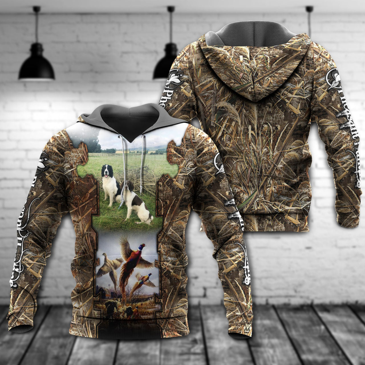 Hunting Pheasant With Dog On The Field - Hoodie - Owls Matrix LTD