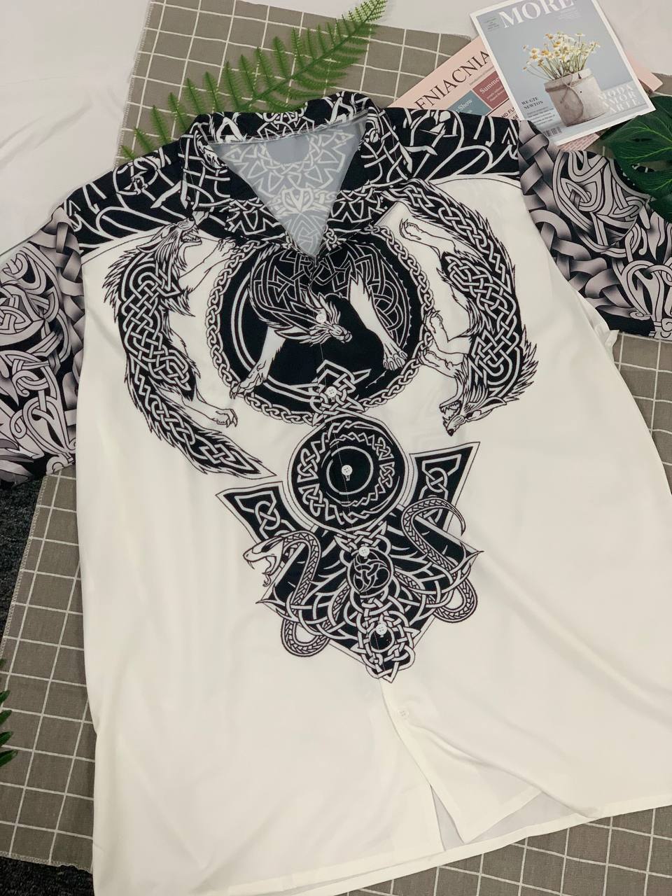 Viking Warrior Blood Black And White - Hawaiian Shirt - Owls Matrix LTD