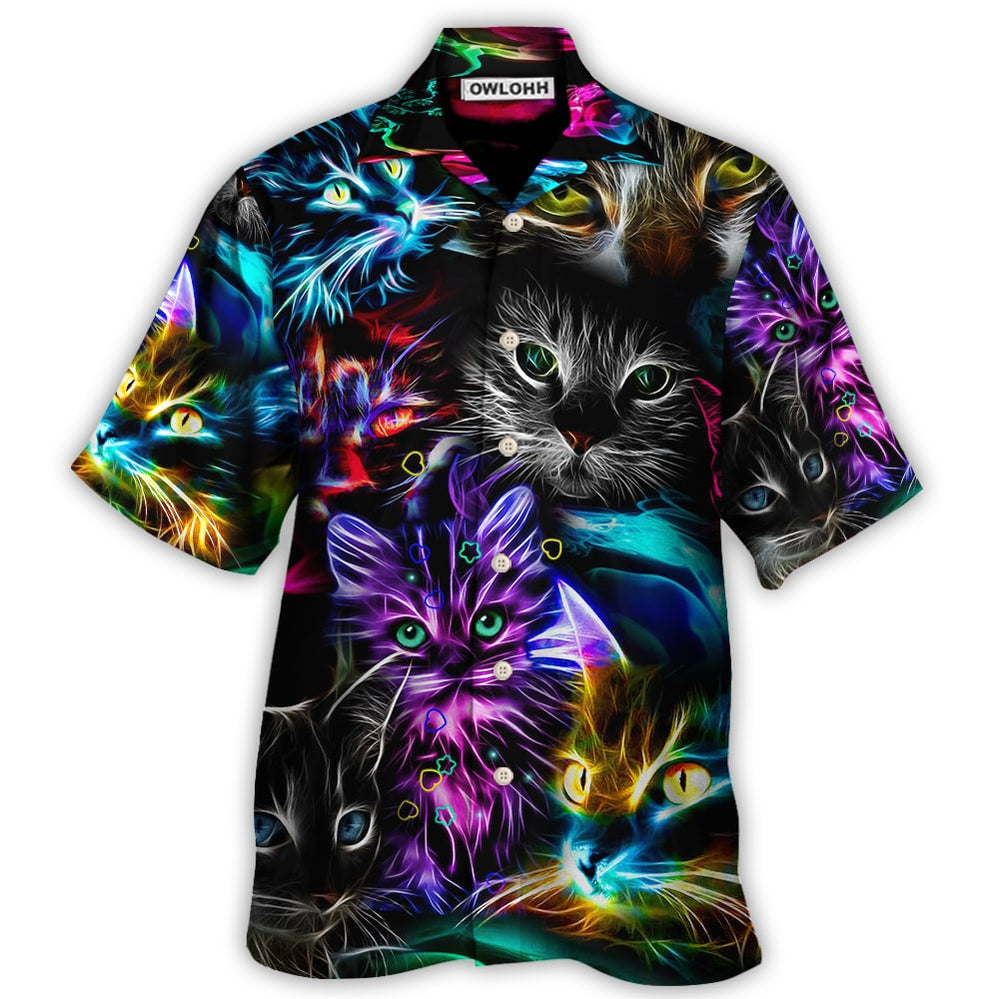 Hawaiian Shirt / Adults / S Cat Funny Neon Light Colorful Style - Hawaiian Shirt - Owls Matrix LTD