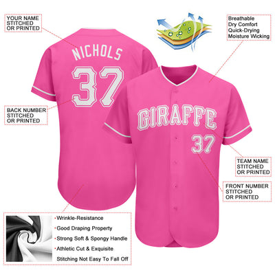 Custom Pink White Authentic Baseball Jersey - Owls Matrix LTD
