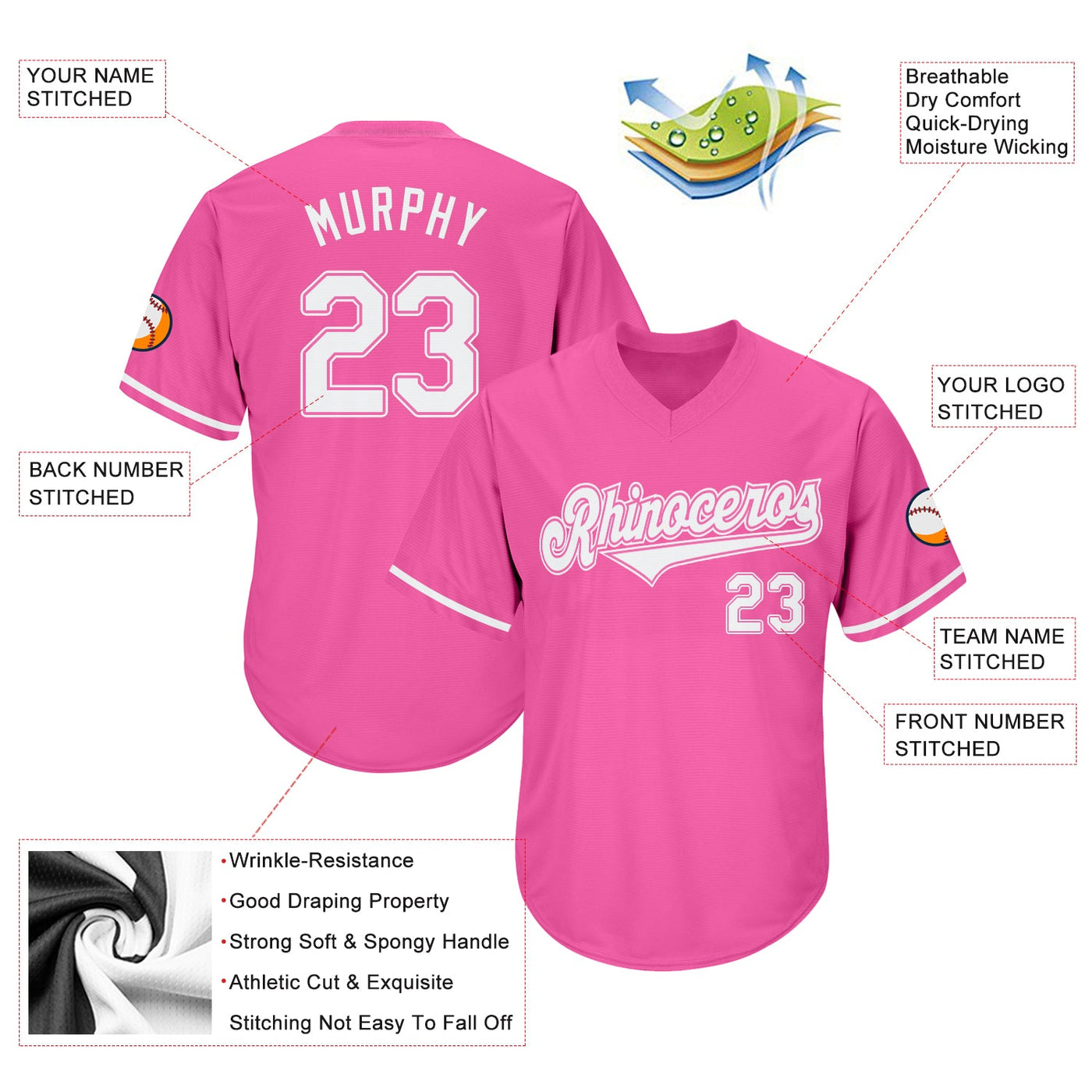 Custom Pink White-Pink Authentic Throwback Rib-Knit Baseball Jersey Shirt - Owls Matrix LTD