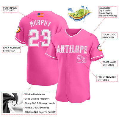 Custom Pink White Authentic American Flag Fashion Baseball Jersey - Owls Matrix LTD