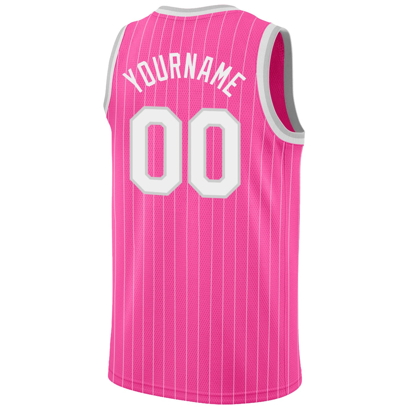 Custom Pink White Pinstripe White-Silver Gray Authentic Basketball Jersey